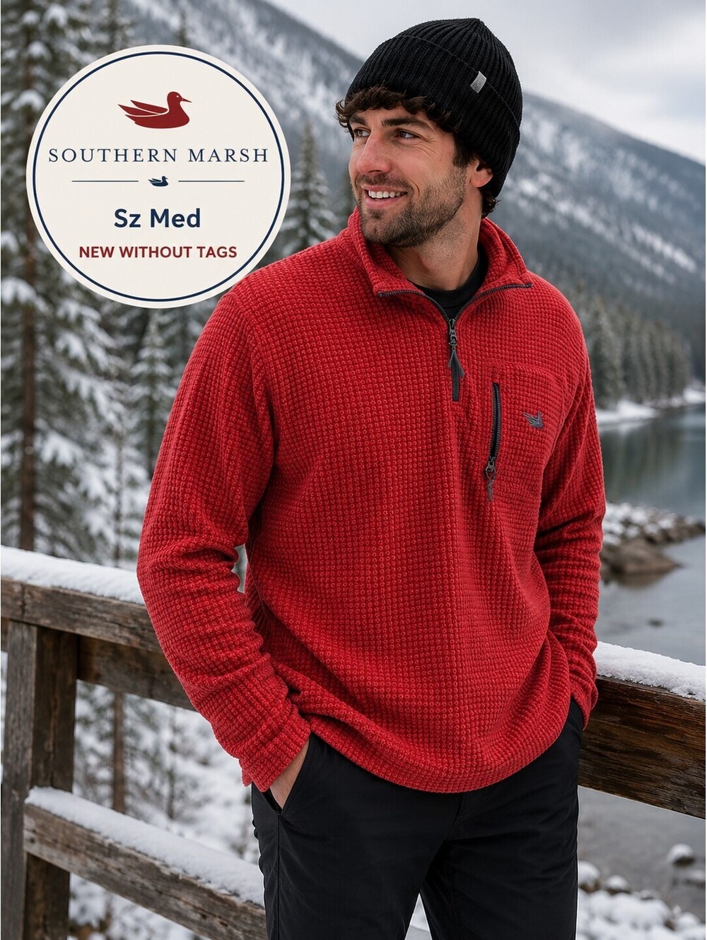 Southern Marsh | M | Red Textured Quarter Zip Pullover Top